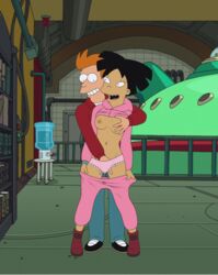 amy_wong black_hair breast_grab breasts fingering futurama grabbing grabbing_from_behind human human_only indoors nipples orange_hair panties philip_j_fry sfan short_hair smile standing straight tagme