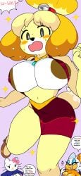 accidental_exposure animal_crossing big_areola big_breasts big_nipples brown_nipples dark_nipples doubutsu_no_mori dream-cassette dress hello_kitty hello_kitty_(character) hello_kitty_(series) high_heels hoshime huge_areolae huge_breasts huge_nipples isabelle_(animal_crossing) kitty_white mob_face nintendo nipple_slip rouge_the_bat sanrio sega shizue_(doubutsu_no_mori) sonic_(series) wardrobe_malfunction