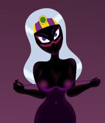 alien alien_girl alien_humanoid black_body crown duck_dodgers facial_mark female female_only looney_tunes martian martian_(duck_dodgers) nude nude_female pajamas_pull purple_clothing purple_eyes queen_tyr'ahnee removing_bra see-through_dress vakilak warner_brothers white_hair