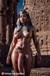 1futa ai_generated bracelet breasts breasts_apart dark-skinned_female dark_skin detailed dickgirl egyptian egyptian_clothes futanari futanari hi_res highres navel nipples penis realistic sensanari solo standing testicles