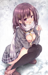 bra breasts cum nipples open_shirt pantsu panty_pull ryo_(botsugo) seifuku shirt_lift sweater tagme thighhighs