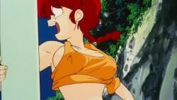 animated bouncing_breasts braid breasts covered_nipples female large_breasts mp4 no_sound orange_shirt ranma-chan ranma_1/2 ranma_saotome red_hair retro_artstyle rule_63 running screencap shirt tagme video