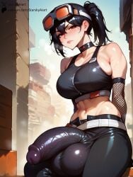 1futa ai_generated bulge bulge_through_clothing choker eyewear_on_head fishnet_armwear flaccid futanari grace_howard huge_balls huge_cock large_breasts looking_at_viewer midriff sports_bra stable_diffusion starskyai steaming_body sweat veiny_penis zenless_zone_zero