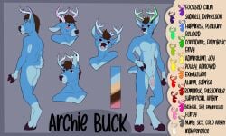 absurd_res blue_body blue_fur brown_eyes brown_hair deer fur genitals glowing_antlers hair hi_res hooves humanoid_genitalia humanoid_penis kikisinkspray mammal model_sheet nude_anthro penis