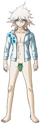 1boy almost_naked barefoot bulge danganronpa danganronpa_2:_goodbye_despair danganronpa_s:_ultimate_summer_camp edit green_eyes ja_r_jauregui male_only muscular nagito_komaeda navel no_visible_genitalia pale_skin penis_pouch pouch skinny solo white_hair young