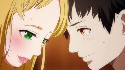 1boy 1girls 2020s 2022 adorable adorable_face blonde_eyebrows blonde_hair blonde_hair_green_eyes blush college college_student forehead green_eyes ima_made_ichiban_yokatta_sex image in_love lips long_hair school shion_(animation_studio) smile smiling smiling_at_each_other smiling_at_partner sweat sweaty university vanilla virgin_female virgin_male