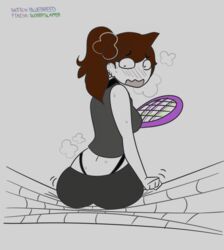 1girls ass big_ass big_breasts bluebreed blush breasts breath brown_hair curvy edit female female_only jaiden jaiden_animations ponytail sitting slobbyslapper solo solo_focus sssir sssir8 sweat tennis tennis_net tennis_racket tennis_uniform thong wavy_mouth youtube youtuber