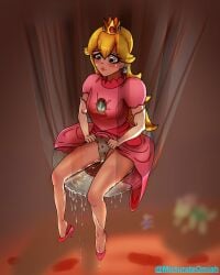 mario_(series) micturate_omiah omorashi panties peeing peeing_self princess_peach upskirt urinating_female urination urine wetting wetting_self