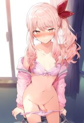 1other ai_generated akiyama_mizuki belly belly_button blush bra breasts breasts_out clothed clothing completely_nakede completely_nude femboy flat_chest flat_chested girly high_resolution highres naked navel panties panties_around_legs panties_down panties_removed partially_clothed partially_nude partially_undressed penis pink_eyes pink_hair pov project_sekai school solo solo_focus thighs tits_out tummy underwear undressed undressing uniform