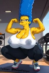 1girls 20th_century_fox 20th_century_studios ai_generated big_breasts blue_hair fit_female gym huge_breasts marge_simpson margeenjoyer milf muscular nipples_visible_through_clothing self_upload solo squat squatting the_simpsons thick_thighs wide_hips yellow_skin yoga_pants