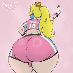 1futa ass_focus back back_view backboob backsack balls big_breasts big_butt blonde_hair bottom_heavy breasts clothed clothing crown fully_clothed futa_only futanari huge_ass huge_breasts huge_butt human light_skin long_hair mario_(series) mario_strikers mario_strikers_peach_back_view_redraw_(meme) no_bra pink_shorts princess_peach revealing_clothes solo solo_futa specnsfw standing super_mario_bros. thick_thighs underboob wide_hips