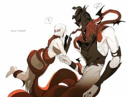 blushing clothed crown duoj_ji elden_ring fromsoftware humanoid messmer_the_impaler monster_boy monster_man monster_on_female monster_on_human red_hair shadow_of_the_erdtree size_difference snake snake_boy snake_humanoid snake_man snake_tail tarnished white_hair
