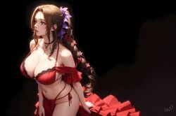 aerith_gainsborough ai_generated breasts brown_hair female final_fantasy final_fantasy_vii final_fantasy_vii_rebirth final_fantasy_vii_remake green_eyes hourglass_figure light-skinned_female