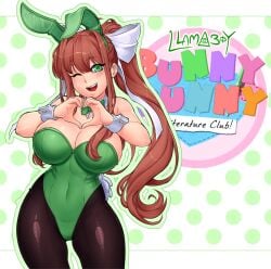 1girls breno_ksp breno_ksp_(llamaboy) bunny_ears bunnysuit doki_doki_literature_club english_text female_focus llamaboy monika_(doki_doki_literature_club) steamy_shack text thunkstudio white_bow