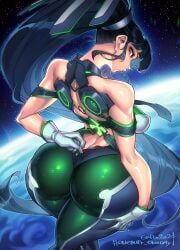 ass big_ass big_breasts big_thighs black_hair breasts eve_(stellar_blade) feet female female_only gigantic_ass gigantic_thighs gofa huge_ass huge_breasts huge_thighs long_hair looking_at_viewer orange_eyes ponytail solo stellar_blade sword tagme thick_hips thick_thighs thighs