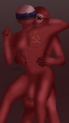 2boys age_difference backshots big_penis blushing countryhumans embracing_each_other grabbing_from_behind hammer_and_sickle male/male muscular naked nazi_germany_(countryhumans) painted_nails precum russia_(countryhumans) swastika tagme