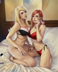 2girls american_flag big_breasts blonde blonde_female blonde_hair blonde_hair_female breasts female female/female female_only girls girls_only gwen_stacy human human_only light-skinned_female light_skin lingerie marvel marvel_comics mary_jane_watson multiple_girls nude nude_female only_female red_hair red_hair_female red_head spider-man_(series) straight_hair supercartoonizer underwear wide_hips