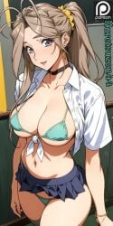 ai_generated belldandy gyaru large_breasts long_hair oh_my_goddess! ponytail school_uniform visible_underwear