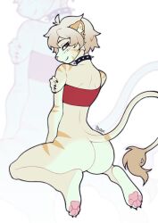 anthro ass batya big_butt bottomless bottomless_male clothed clothing collar colored_nails felid feline femboy finn_(itsjay) hi_res lion looking_at_viewer male mammal nails pantherine pawpads paws solo spiked_collar spikes tail watermark