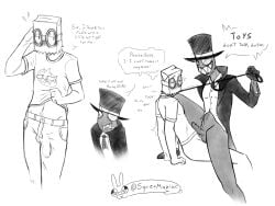 2boys anal big_penis black_hat_(villainous) collar dark_skin demon dr._flug_(villainous) english_text gay gay_sex leash leash_and_collar leash_pull male male_only malesub mask masked monochrome nerd penis power_bottom skinny small_sub_big_dom submissive_male toony villainous yaoi