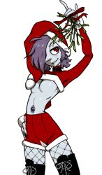 1girls black_pearl blush boots choker christmas eggseru fishnets gem gem_(species) gemsona pearl_(gem) purple_hair red_eye steven_universe