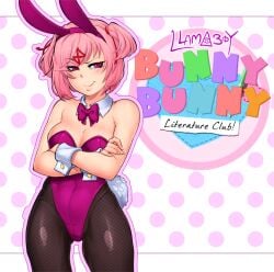 1girls breno_ksp breno_ksp_(llamaboy) bunny_ears bunnysuit doki_doki_literature_club english_text female_focus llamaboy natsuki_(doki_doki_literature_club) steamy_shack text thunkstudio