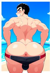 ai_generated anus anus_focus ass ass_focus bara bara_ass beach bending_over big_ass big_ass_(male) big_butt black_hair blush bubble_ass bubble_butt danganronpa danganronpa:_trigger_happy_havoc dat_ass dat_butt dumptruck_ass dumptruck_butt fat_ass fat_butt gay huge_ass huge_butt kiyotaka_ishimaru large_ass large_butt looking_at_viewer looking_back male male_only massive_ass massive_butt muscular muscular_male plump_ass plump_butt puffy_anus red_hair round_ass round_butt speedo tagme wide_hips wrioxwoof yaoi