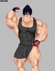 bandai_namco bara big_bulge bulge clothing covered_nipples jin_kazama kazama_jin male male_only muscular_male penis_outline tekken tight_clothing