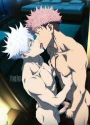 ai_generated gay gay_sex hentai itadori_yuuji jujutsu_kaisen kissing satoru_gojo venxart yaoi