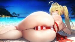 1-a_dot ai_generated beach big_ass big_breasts bikini blonde_hair fate/extra fate/grand_order fate_(series) nero_claudius_(fate) nero_claudius_(swimsuit_caster) night