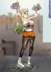 dragon_maid hooters hooters_uniform lucoa micturate_omiah omorashi peeing peeing_self stained_clothes urinating urinating_female urination urine_stream wetting wetting_self