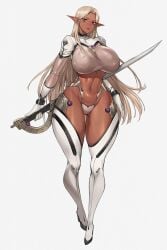 1girls abs ass_length_hair big_hips big_thighs breasts breasts_bigger_than_head brown_skin dark_elf dark_elf_female dark_skin elf elf_female female female_armor female_only female_solo gurimjang hips holding_sword holding_weapon hourglass_figure huge_breasts huge_hips huge_thighs large_hips large_thighs long_ears long_hair long_pointy_ears looking_at_viewer midriff pointy_ears skimpy skimpy_clothes slim_waist solo solo_female sword thick_thighs very_long_hair voluptuous waist_length_hair weapon wide_hips