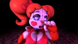 3d animatronic artist_request baby_(fnafsl) blue_eyes circus_baby circus_baby_(fnaf) cleavage clown female five_nights_at_freddy's heart-shaped_pupils looking_at_viewer open_mouth orange_hair ribbons robot robot_girl sexbot_circus_baby sister_location solo tongue tongue_out twintails white_skin