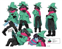 anthro ass bebebebebe black_fur boots bottomless bulge caprine clothed clothing clothing_lift cum deltarune erection eyewear flaccid footwear fur glasses goat green_hat hat kissing male male_only mammal multiple_angles penis precum ralsei robe robe_lift scarf tongue tongue_out