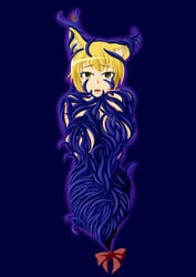 2009 animal_humanoid big_breasts blonde_hair bound breasts comic corruption female fox_humanoid green_eyes hair hat humanoid looking_at_viewer nude ran_yakumo simple_background solo tamakko tentacle touhou