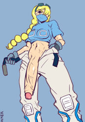 big_penis blonde_hair clothed futa_only futanari hair_over_one_eye hyper inker intersex jet_(lethal_league) lethal_league penis