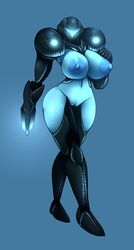 areolae armor big_breasts blue_skin breasts busty dark_samus female female_only helmet huge_breasts large_breasts metachoke metroid metroid_(creature) metroid_(species) metroid_prime nintendo nipples phazon pussy solo standing thick_thighs thighs villain voluptuous