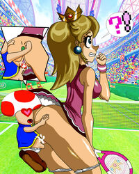 ass fucked_silly mario_(series) mario_tennis nintendo pandexual princess_peach tennis_outfit tennis_racket toad_(mario) x^j^kny