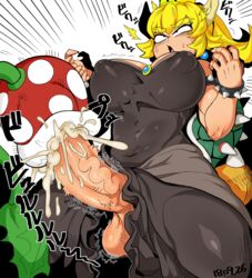 1futa 1other ambiguous_gender animal_humanoid armlet balls big_balls big_breasts big_penis blonde blonde_hair bowsette bracelet breasts clothed collar color cum cum_in_mouth cum_inside dickgirl dragon_humanoid dress earrings erection eyes fellatio flora_fauna futa futa_focus futanari futanarization horns huge_cock intersex jewelry large_breasts long_hair male_to_futa mario_(series) nekubi new_super_mario_bros._u_deluxe nintendo nipple_bulge nipples non-english_text oral oral_penetration penetration penis penis_out piranha_plant ponytail precum rule_63 see-through sex shell simple_background spiked_shell super_crown super_mario_bros. tagme testicles thighhighs video_games white_background