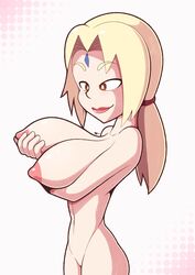 1girls 2018 big_breasts blonde_hair blush breasts brown_eyes female female_only forehead_jewel huge_breasts human large_breasts lipstick naruto naruto_shippuden nipples ponytail smile solo solo_focus source_request supersegasonicss text thin_waist tsunade watermark