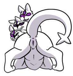 2018 alpha_channel angry anus ass blush canine clover_(deltarune) deltarune feral fur mammal monster one_eye_closed open_mouth presenting presenting_hindquarters pubes purple_eyes pussy quadruped sharp_teeth simple_background teeth transparent_background trout_(artist) white_fur wink