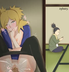 blonde_hair blush boruto:_naruto_next_generations breasts breasts_out dark-skinned_male dark_skin faceless_male female infinitty interracial nara_shikadai naruto nipples one_eye_closed open_shirt orgasm penis pussy sex straight temari twintails vagina vaginal_penetration