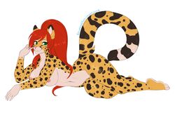 anthro breasts feline female fur furry furry_only hair kitsunewaffles-chan looking_at_viewer mammal nipples nude pussy red_hair smile solo tail thick_thighs wide_hips