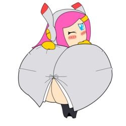 blue_eyes blush clothed expandingthoughts kirby_(series) kirby_planet_robobot large_breasts mouthless mouthless_female pink_hair susanna_patrya_haltmann susie_(kirby)