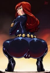 ai_generated angry_face ass ass_focus big_ass big_breasts black_widow_(earth's_mightiest_heroes) black_widow_(marvel) bodysuit cameltoe crouching demonsummonerai fully_clothed marvel marvel_comics nipple_bulge solo the_avengers:_earth's_mightiest_heroes thick_lips thick_thighs thight_clothing