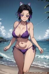 ai_generated aindroidparanoid beach bicolored_hair big_ass big_breasts big_butt bikini black_hair breasts cameltoe demon_slayer happy huge_ass huge_breasts huge_butt kimetsu_no_yaiba kochou_shinobu large_ass large_breasts large_butt mommy nipples outdoors purple_hair short_hair stable_diffusion swimsuit thick_thighs