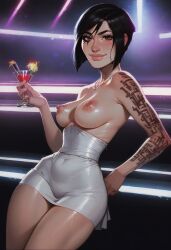 ai_generated asian black_hair breasts breasts_out dress faith_connors faith_connors_(mirror's_edge_catalyst) female half_naked mirror's_edge mirror's_edge_catalyst nipples solo tattoo