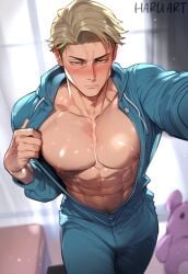 ai_generated bara_tits big_pecs gay haruartx jujutsu_kaisen kento_nanami male male_only slutboy tagme thick_thighs wide_hips yaoi