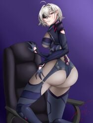 big_ass bodysuit clothed clothing cyborg eyepatch medium_breasts red_eyes saruei_(vtuber) scar sexy_pose short_hair tactical_gear vtuber white_hair