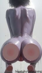 against_glass ai_generated ass ass_against_glass ass_focus female girl purple_skin pussy pussy_juice shower squatting sweat sweatdrop unforgiving water_drop wet